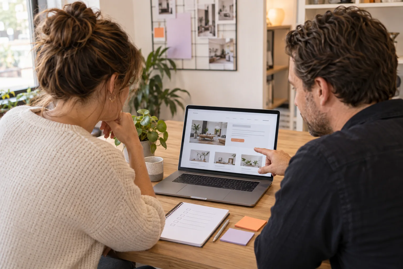 Illustratie van een overleg over een website en de bijbehorende opdracht