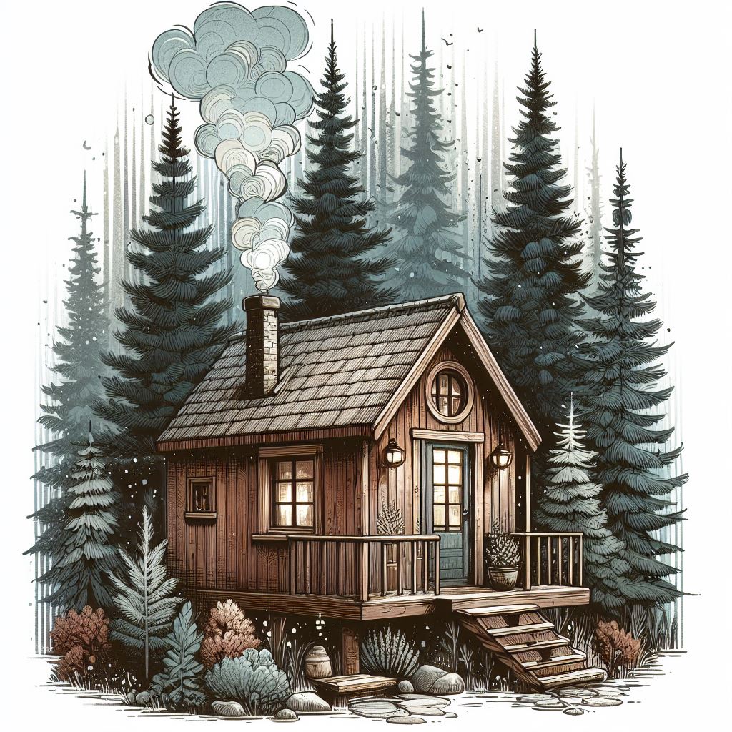 Een klein huisje in de bossen