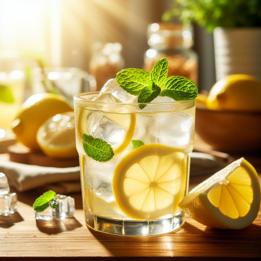 Een foto van een glas limonade met citroen