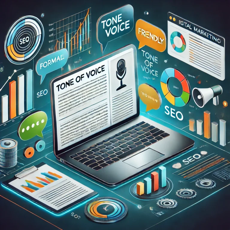 Tone of voice getoond op een laptop met seo elementen