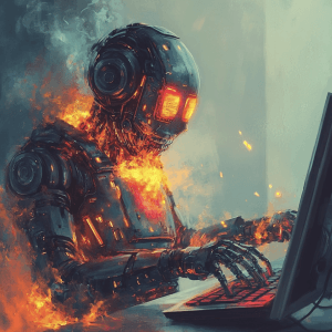 robot die veel aan het werk is op de pc