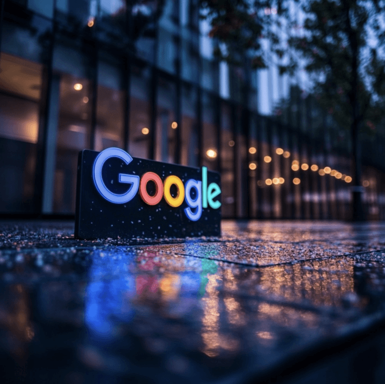 lnikbuilding bureau met google logo in het regen