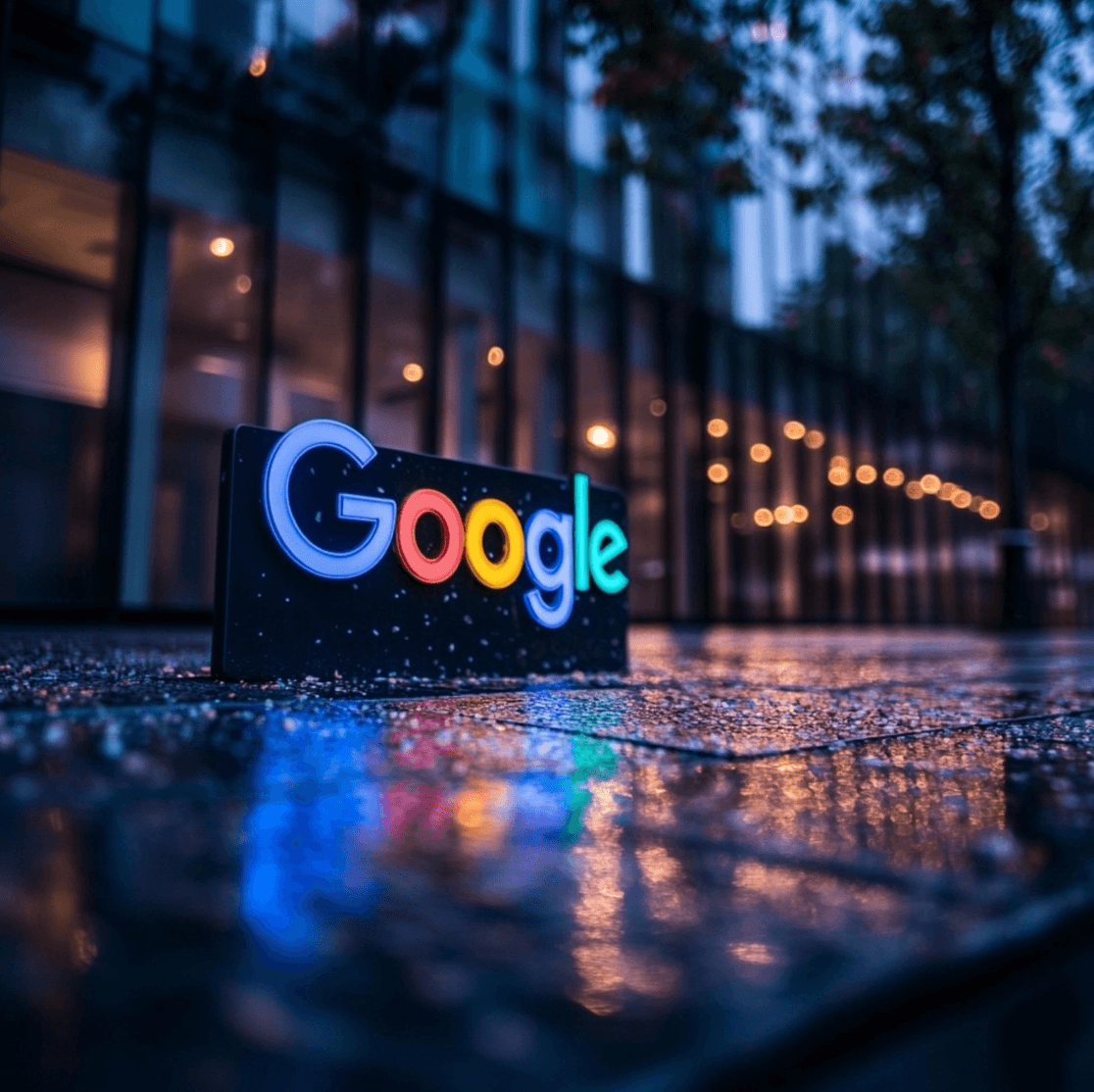 lnikbuilding bureau met google logo in het regen