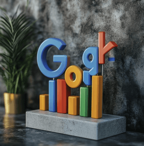 Linkbuilding bureau met een google logo met groei staven