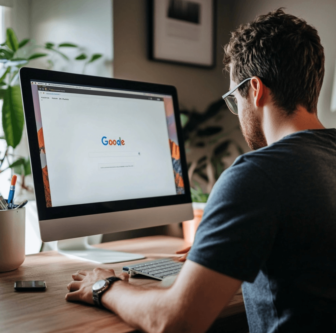 Iemand die online op google wat zoekt