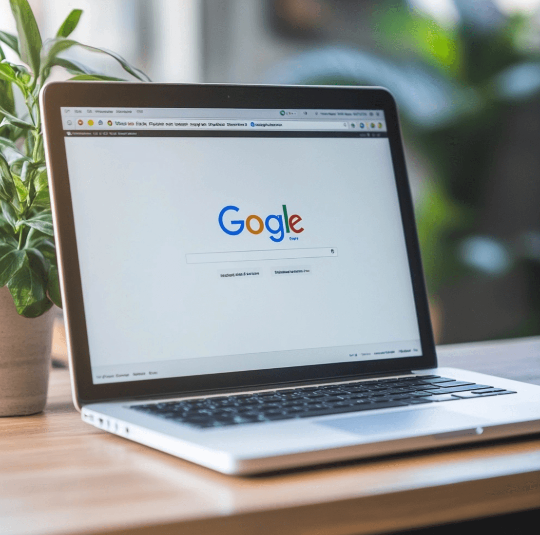 een laptop op een bureau met google erop