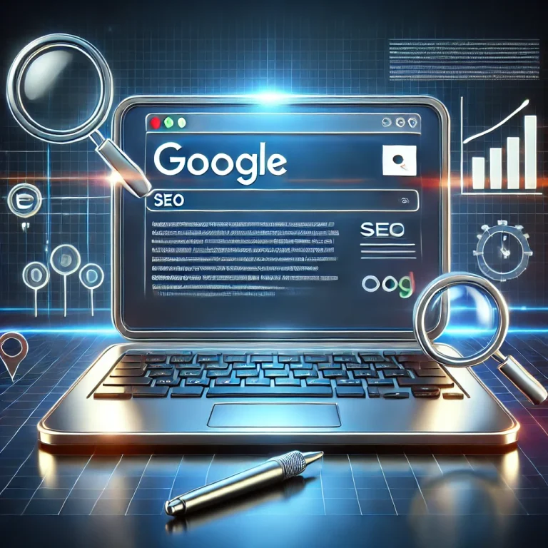 Een afbeelding blauw die een laptop laat zien met meta description erop