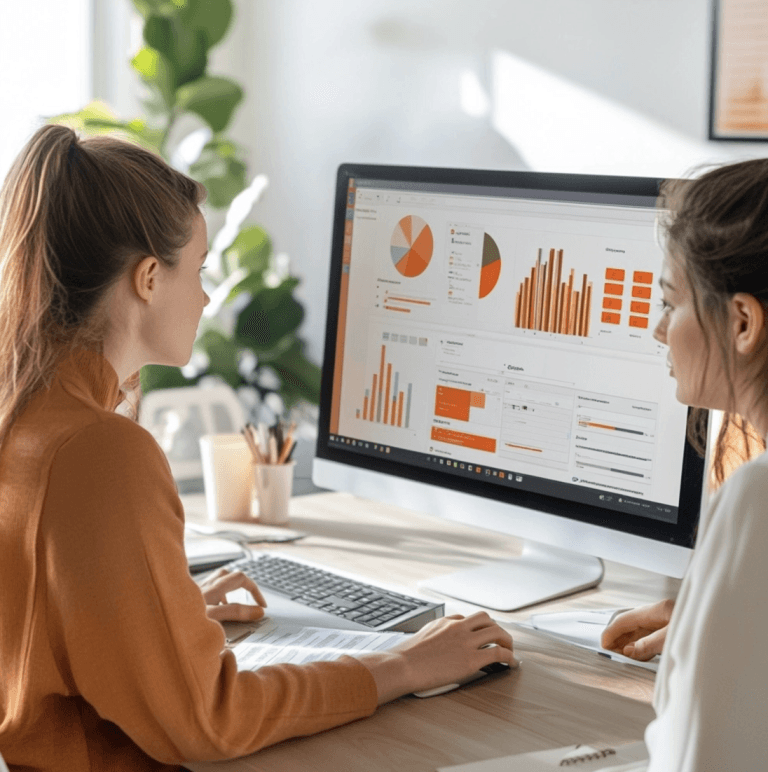 vrouwen die werken aan seo ctr verhogen op een computer met een grafiek