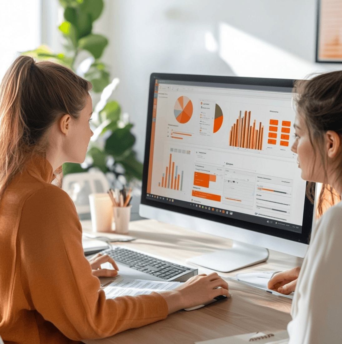 vrouwen die werken aan seo ctr verhogen op een computer met een grafiek