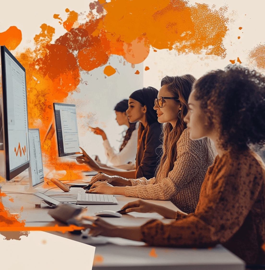 mensen in kantoor die met ai aan het werken zijn voornamelijk vrouwen