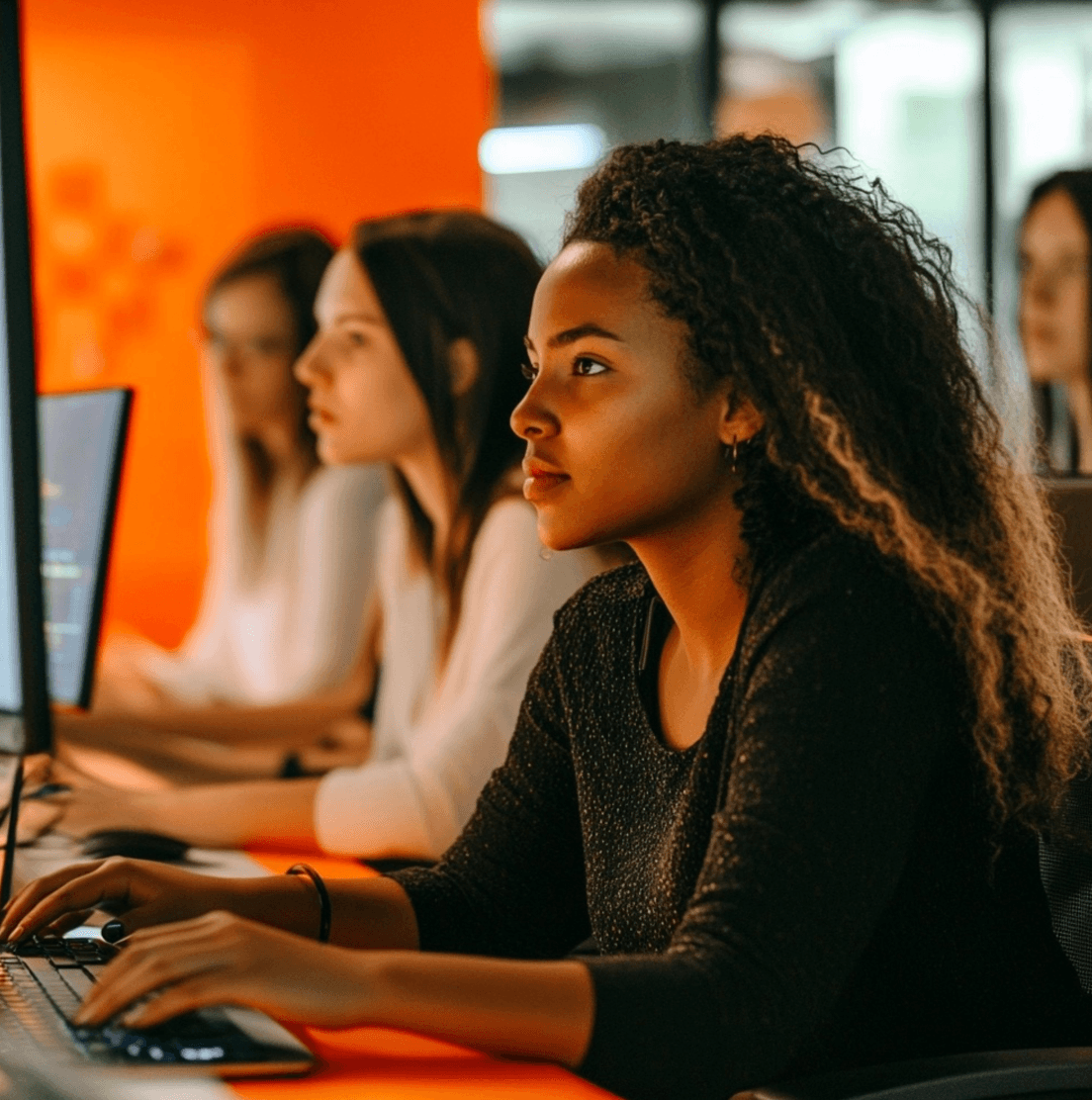 vrouwen die op de computer aan het werk zijn met ai
