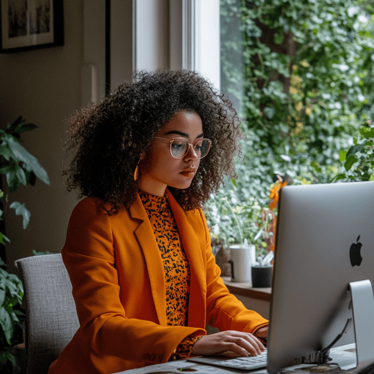 vrouw die werkt aan haar trustflow op de computer