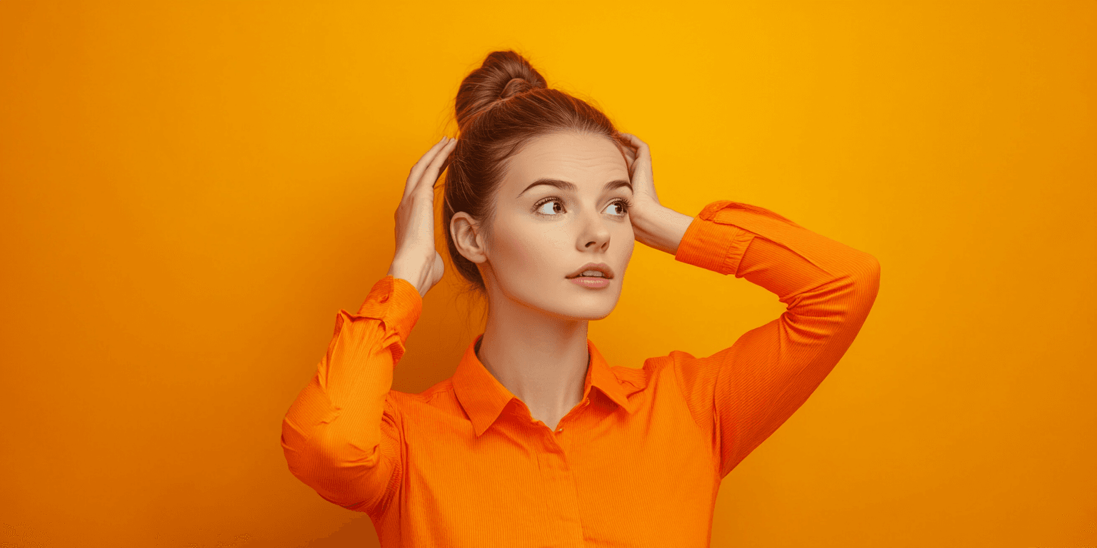 vrouw die haar haar doet en naar rechts kijkt