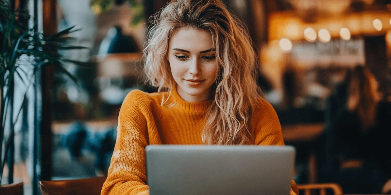 Vrouw op een laptop die werkt met semrush