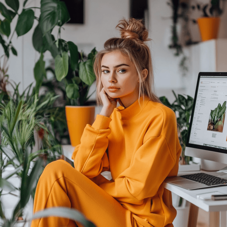 vrouw die op de computer werkt aan marketing