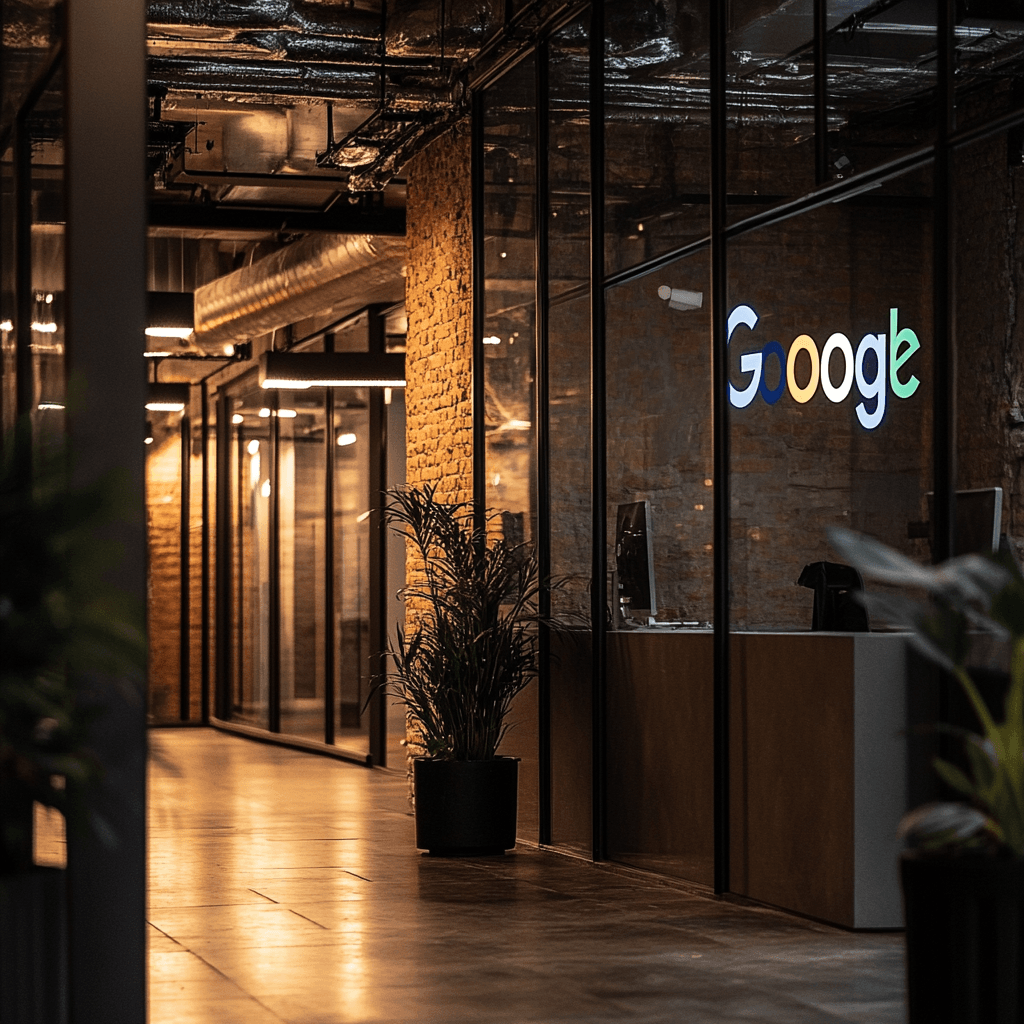 Een kantoor waar Google op het raam zichtbaar is