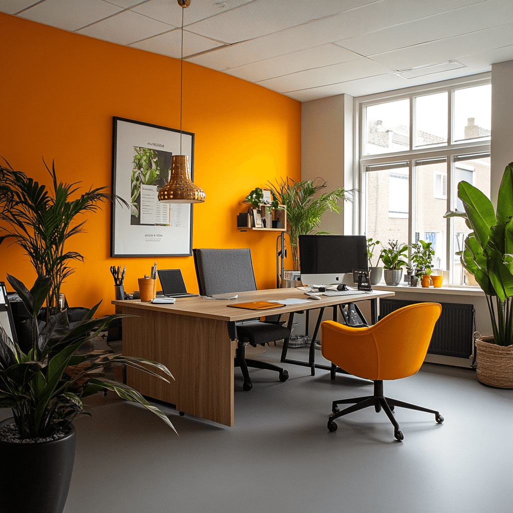 Een kantoor met een schilderij aan de muur en een iMac waar je seo op ziet