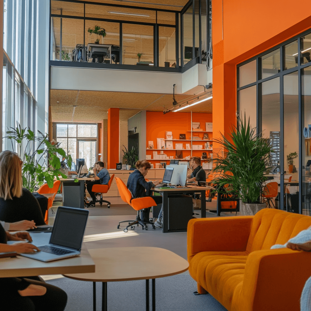 kantoor van mensen die werken aan seo in het oranje