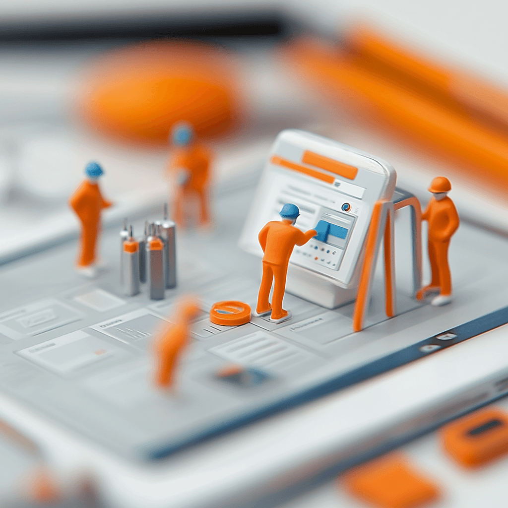 kleine mannetjes met oranje kleren die aan het werken zijn aan de metrics