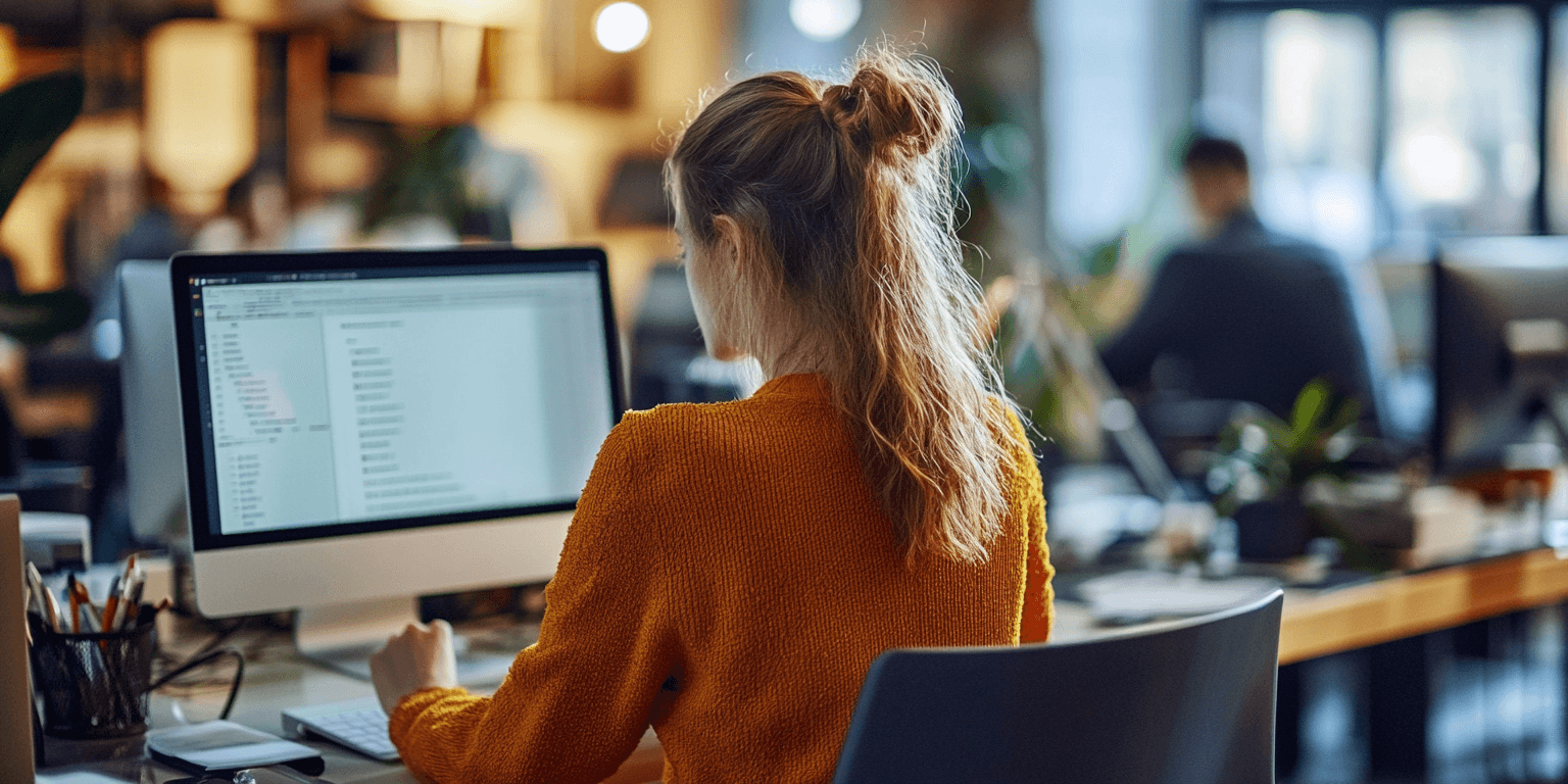 iemand die op de computer werkt met ahrefs