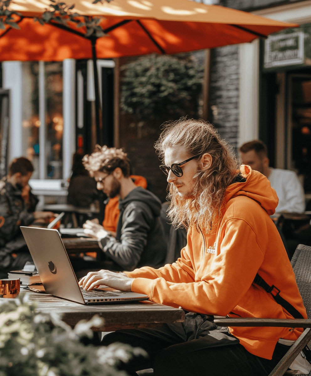 Man met zonnebril die hard werkt aan de EEAT content update