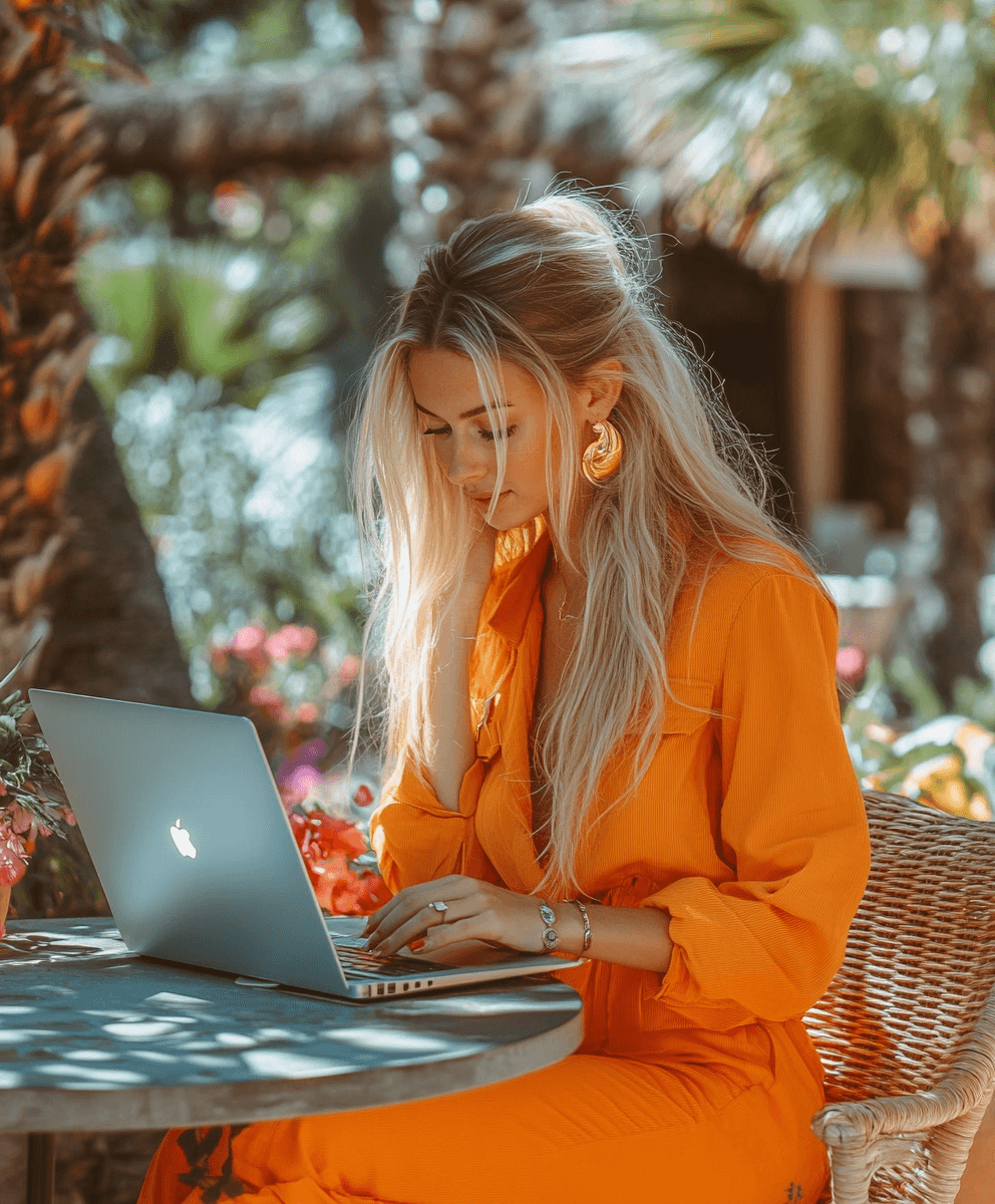 vrouw buiten die aan het werken is aan fomo
