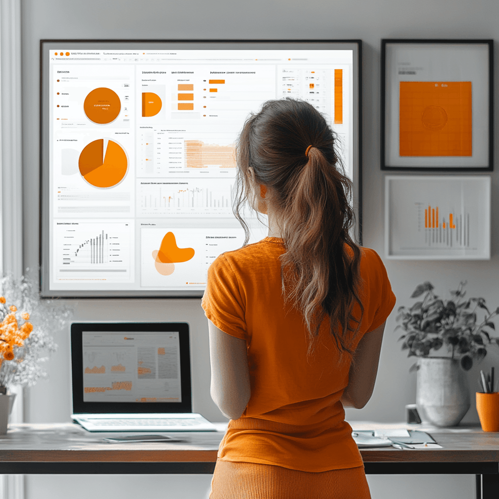 Vrouw die een overzicht van statistieken op de muur heeft van se ranking