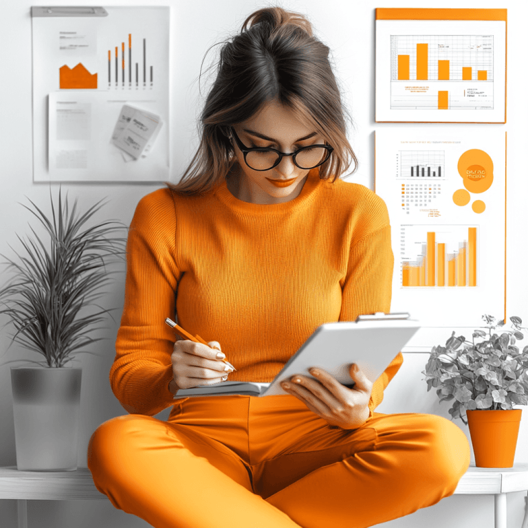 vrouw die werkt met se ranking en kijkt naar metrics