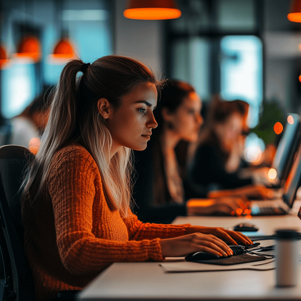 vrouw die aan het werk is op de computer en kijkt naar de cpa