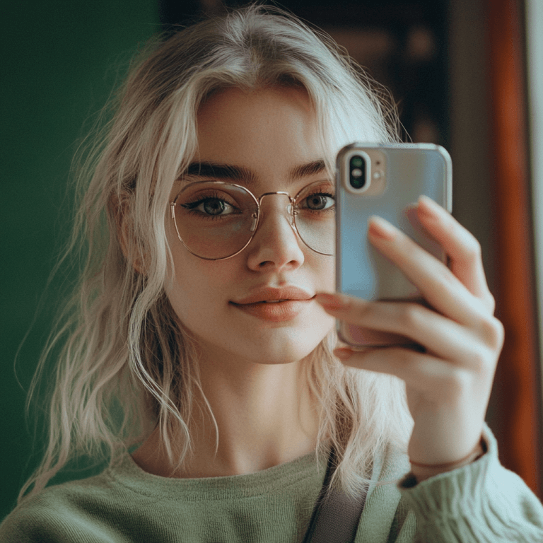 een influencer met een telefoon in haar hand